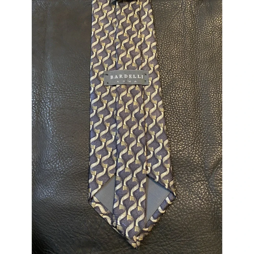 Bardelli Roma Mens Necktie Black Tan Geometric 100% Silk Made In Italy Classic